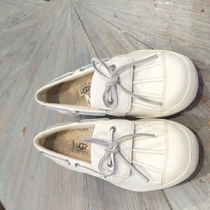 NEW UGG Duck Haylie Leather Lamb Fur Lined Slip On Loafers Rain Boat Shoes